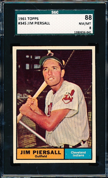 1961 Topps Bb- #345 Jim Piersall, Indians- SGC 88 (Nm/Mt 8)