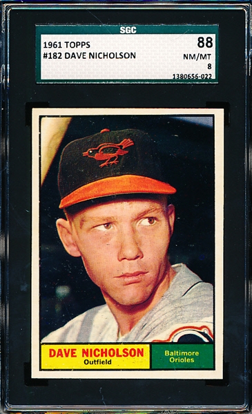 1961 Topps Baseball- #182 Dave Nicholson, Orioles- SGC 88 (Nm/Mt 8)