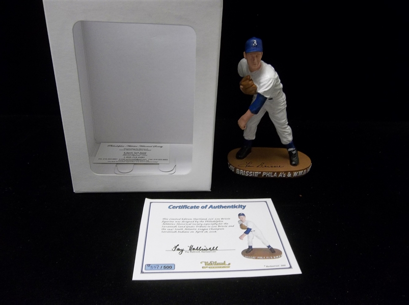 2008 Hartland LLC Lou Brissie Autographed Limited Ed. Philadelphia A’s Historical Society Lmtd. Ed.  6” Figurine- #337/500