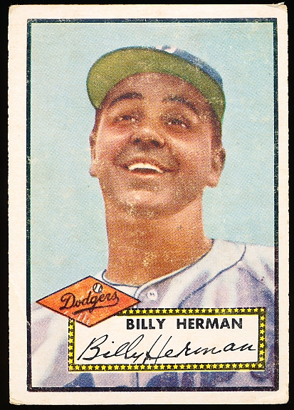 1952 Topps Baseball- #394 Billy Herman, Dodgers- Hi#