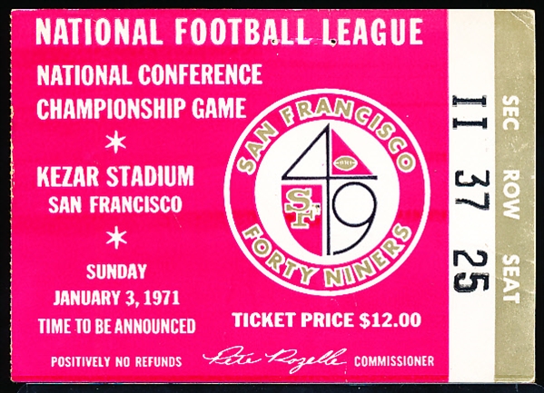 January 3, 1971 NFC Championship Game Ticket Stub- Dallas Cowboys @ San Francisco 49ers