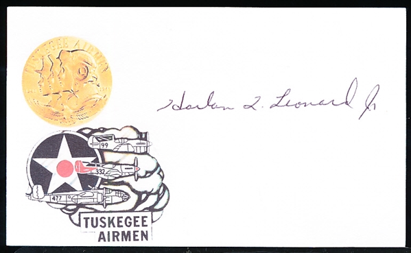 Harlan Q. Leonard Jr. Autographed WWII Tuskegee Airmen 5” x 3” Index Card