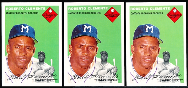 1994 Topps Archives ’54 Baseball- #251 Roberto Clemente, Brooklyn Dodgers- 3 Cards