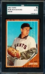 1962 Topps Baseball- #538 Jack Sanford, Giants- SGC A (Authentic)