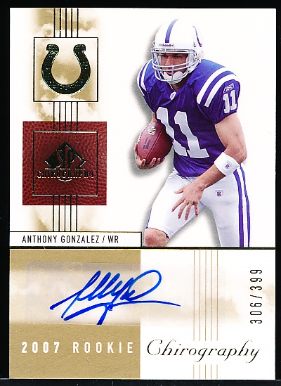 2007 SP Chirography Football- “Chirography”- #108 Anthony Gonzalez AU RC, Colts- #306/399