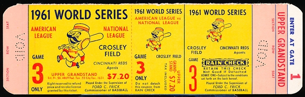 1961 MLB World Series Game 3 @ Crosley Field (Cincinnati) Complete Ticket with “VOID” Markings