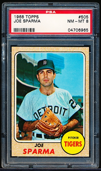 1968 Topps Bsbl. #505 Joe Sparma, Tigers- PSA Graded Near Mint to Mint 8