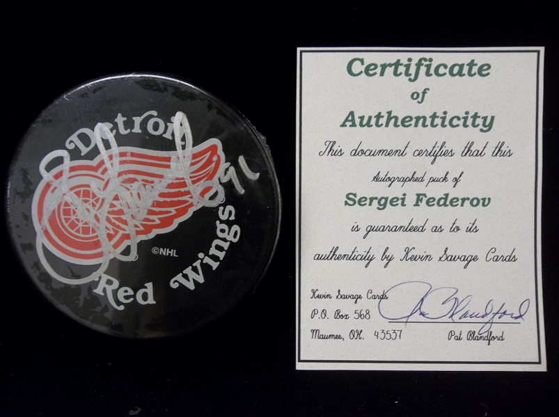 Sergei Fedorov Autographed Detroit Red Wings Hockey Puck