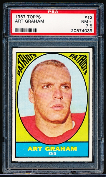 1967 Topps Football- #12 Art Graham, Patriots- PSA NM+ 7.5 