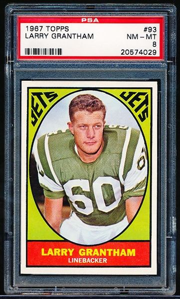 1967 Topps Football- #93 Larry Grantham, Jets- PSA Nm-Mt 8