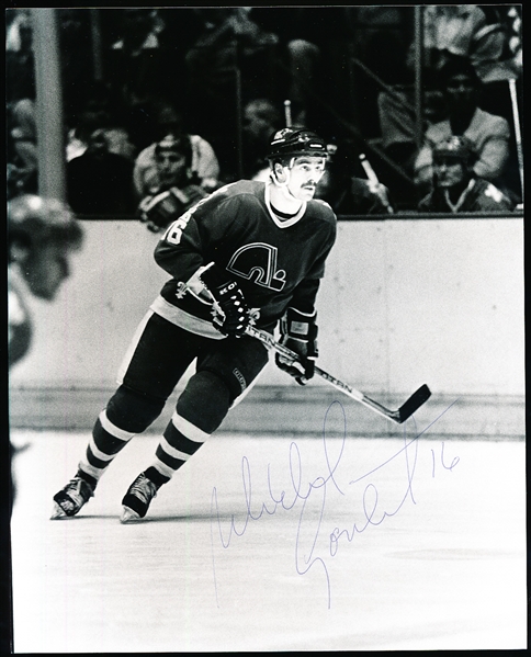 Michel Goulet Autographed Quebec Nordiques B/W 8” x 10” Hockey Photo