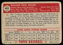 1952 Topps Baseball- #403 Bill Miller, Yankees- Hi#