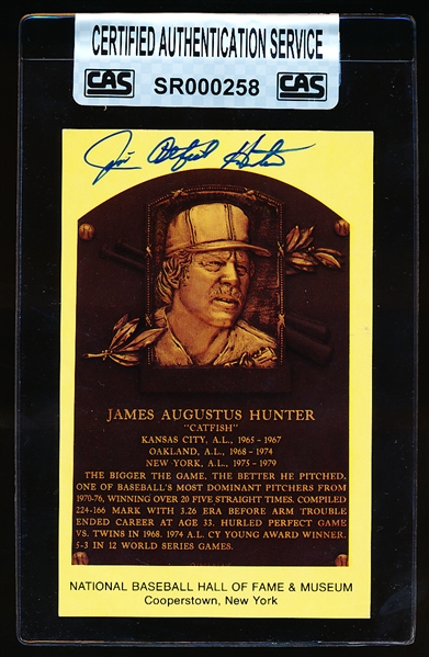 Catfish Hunter Autographed Yellow HOF Plaque- CAS Certified