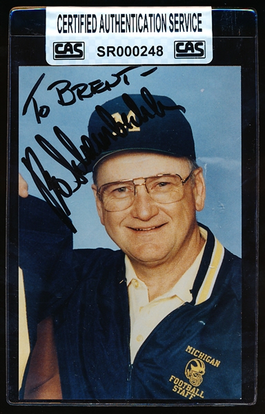 Bo Schembechler Autographed 3-½” x 5-½” Univ. of Michigan Ftbl. Color Photo- CAS Certified