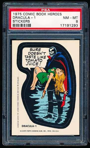 1975 Topps “Comic Book Heroes Stickers”- Dracula-1 – PSA Graded NM-MT 8