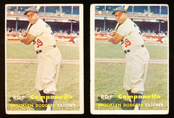 1957 Topps Bb- #210 Roy Campanella, Dodgers- 2 Cards