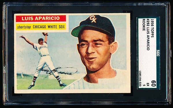 1956 Topps Baseball- #292 Luis Aparicio, White Sox- SGC 60 (Ex 5)- Rookie! 