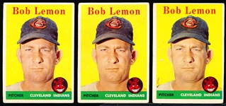 1958 T Bb- #2 Bob Lemon, Indians- 3 Cards