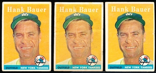 1958 T Bb- #9 Hank Bauer, Yankees- 4 Cards