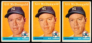 1958 T Bb- #20 Gil McDougald, Yankees- 3 Cards- White Name Variation