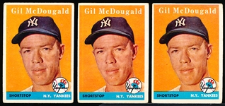 1958 T Bb- #20 Gil McDougald, Yankees- 4 Cards- White Name Variation