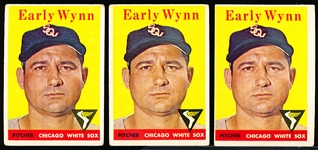 1958 T Bb- #100 Early Wynn, White Sox- 3 Cards- White Team Variations