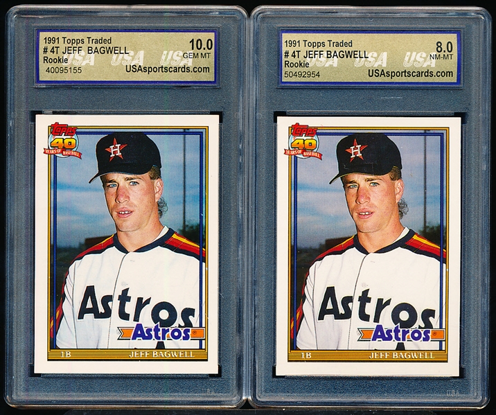 1991 Topps Traded Baseball- #4T Jeff Bagwell Rookies- 4 Cards All USA Graded (1 GEM MINT 10, 3 NM-MT 8’s)