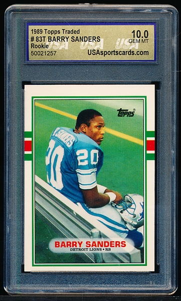 1989 Topps Traded Football- #83T Barry Sanders Rookie, Lions- USA Graded GEM MINT 10! 