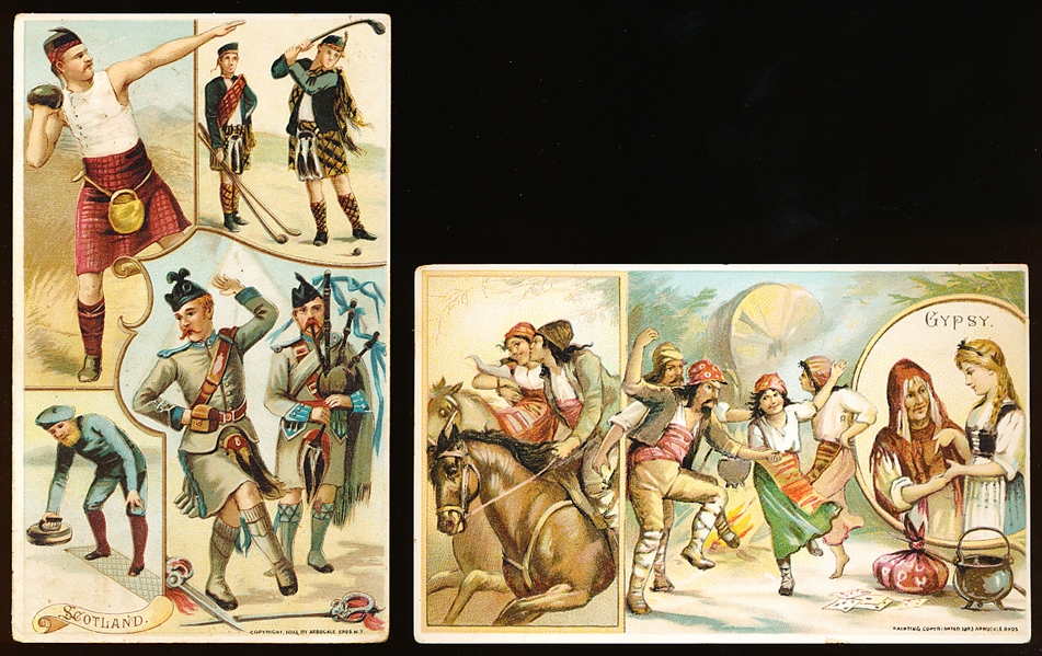 1893 Arbuckle Bros. Coffee “History of Sports and Pastimes of All Nations” (K4) 3” x 5” Cards- 2 Diff.