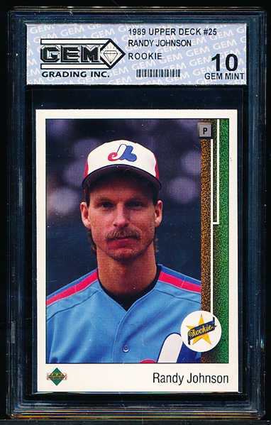 1989 Upper Deck Baseball- #25 Randy Johnson RC, Expos- GEM Grading Inc. Graded GEM MINT 10