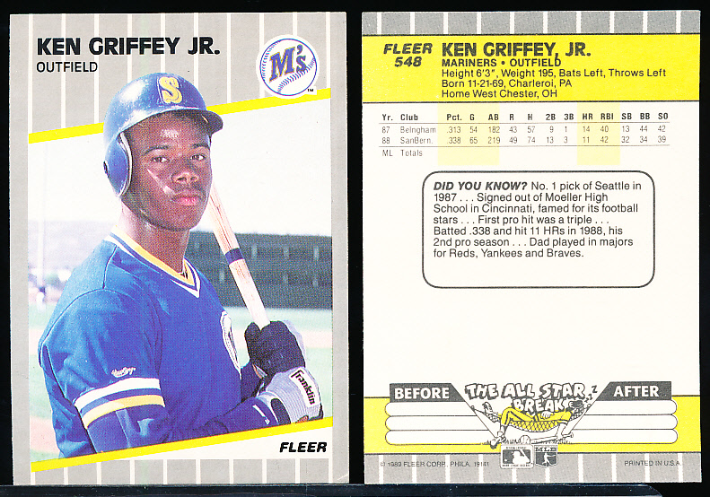 Lot Detail - 1989 Fleer Baseball- #548 Ken Griffey Jr. Rookies ...