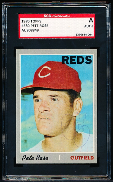 1970 Topps Bsbl. #580 Pete Rose, Reds- Autographed- Certified & Slabbed by SGC