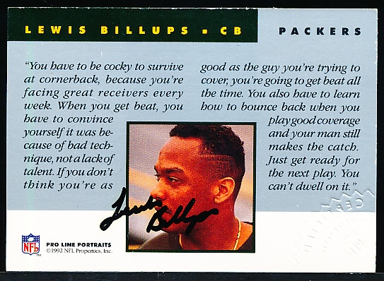 1992 Pro Line Ftbl. “Autographs”- Lewis Billups, Packers