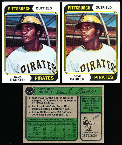 1974 Topps Bb- #252 Dave Parker, Pirates- RC- 3 Cards