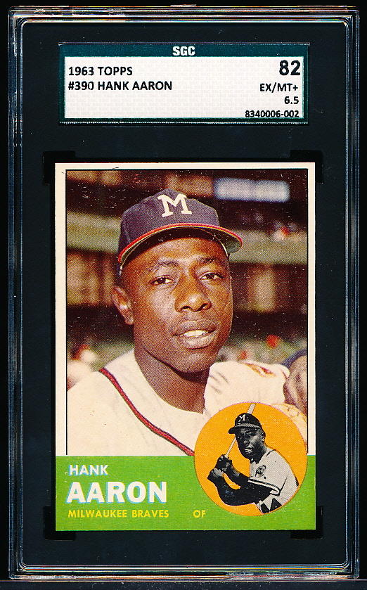 1963 TOPPS #390 HANK AARON MILWAUKEE BRAVES BASEBALL CARD SGC 5 EX