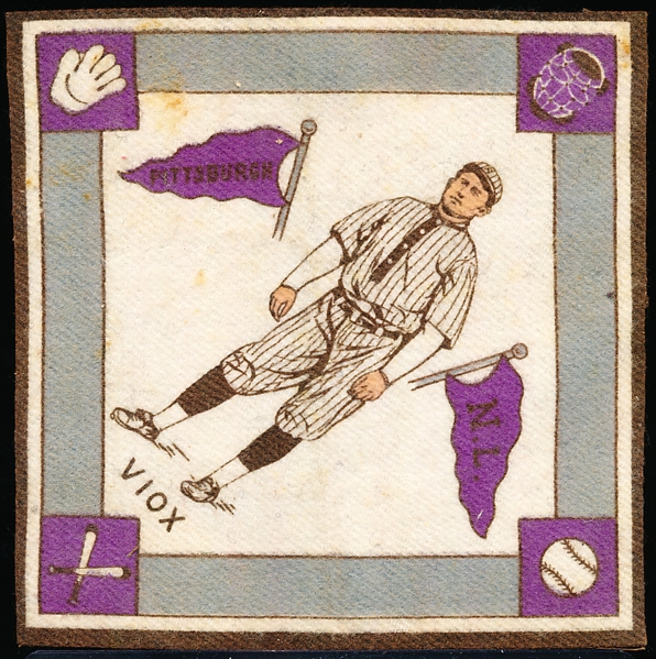 1914 B18 Baseball Blanket- Jim Viox, Pittsburgh NL- Purple Pennants