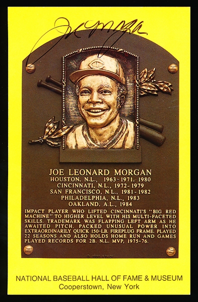 Joe Morgan Autographed Baseball Hall of Fame Gold Plaque- SGC Certified