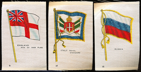 1910 Flags of the World (S33) American Tobacco Silks- With Numbers Listed- 18 Diff.