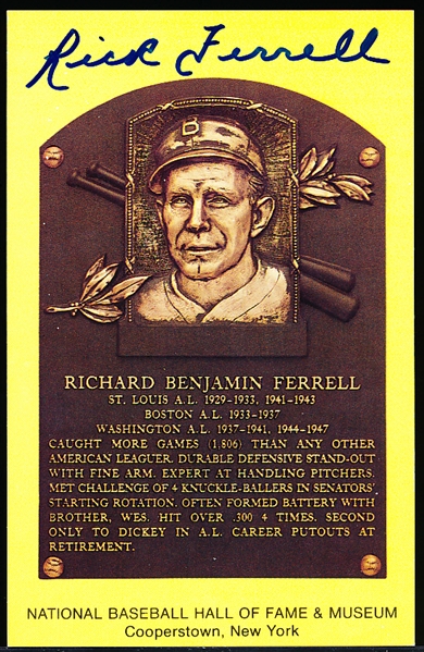 Rick Ferrell Autographed Baseball Hall of Fame Gold Plaque- SGC Certified