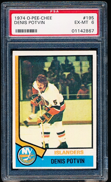 1974-75 O-Pee-Chee Hockey- #195 Dennis Potvin, Islanders- PSA Ex-Mt 6 