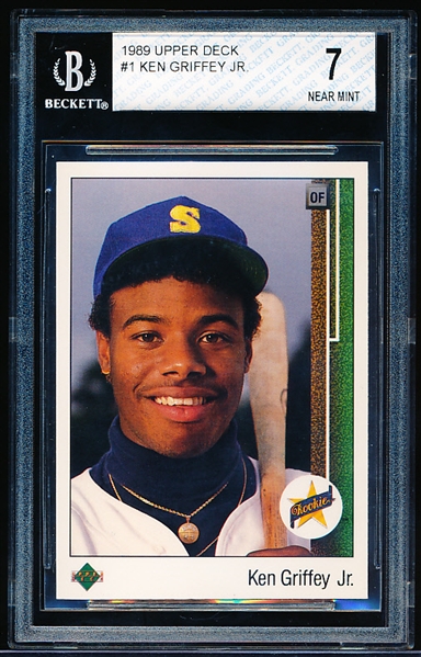 1989 Upper Deck Bb- #1 Ken Griffey Jr. Rookie, Mariners- Beckett Graded NrMt. 7