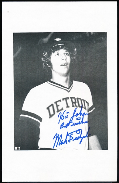 Mark Fidrych Autographed Detroit Tigers MLB B/W 5-½” x 8-½” Thin Paper Photo