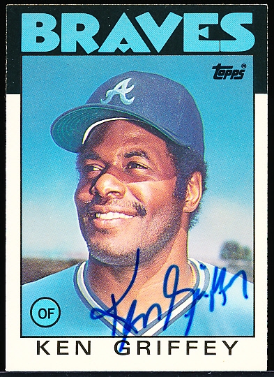 1986 Topps Traded Bsbl. #41T Ken Griffey, Sr., Braves- Autographed