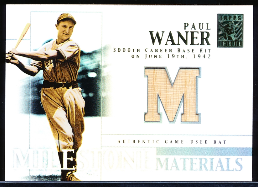 2002 Topps Tribute Baseball- “Milestone Materials”- #MIM-PW Paul Waner, Pirates