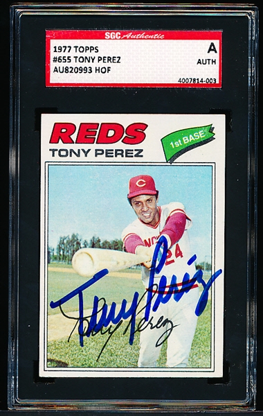 1977 Topps Bsbl. #655 Tony Perez- Autographed- Certified/ Slabbed by SGC