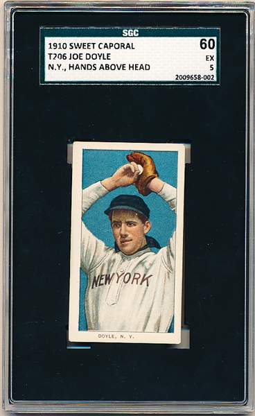 1910 T206 Bb- Joe Doyle, N.Y. (Hands Above Head)- Sweet Caporal 350 Back- SGC 60 (Ex 5)