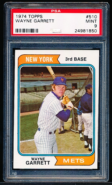 1974 Topps Baseball- #510 Wayne Garrett, Mets- PSA Mint 9 