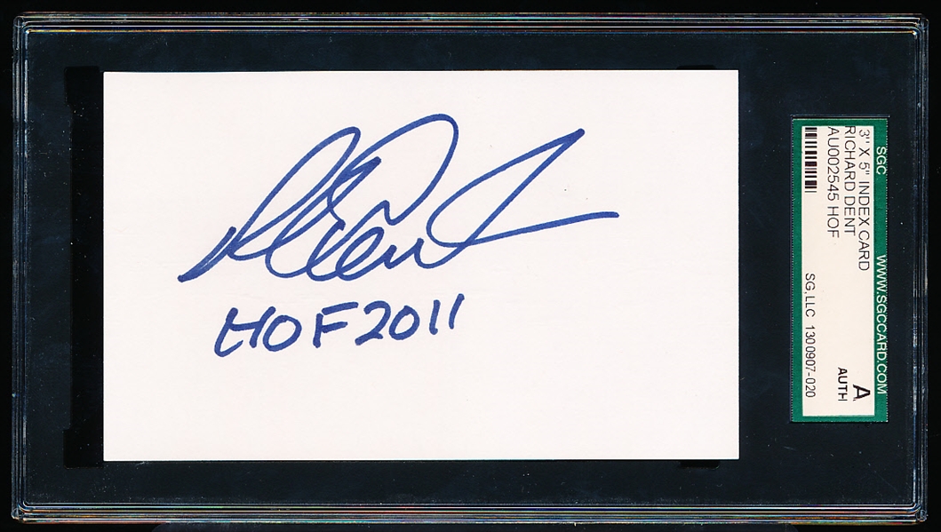 Richard Dent Autographed Ftbl. Index Card- SGC Certified/Slabbed