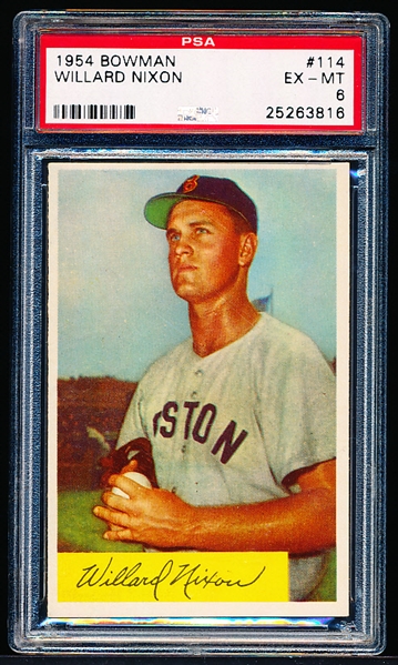 1954 Bowman Bb- #114 Willard Nixon, Red Sox- PSA Ex-Mt 6