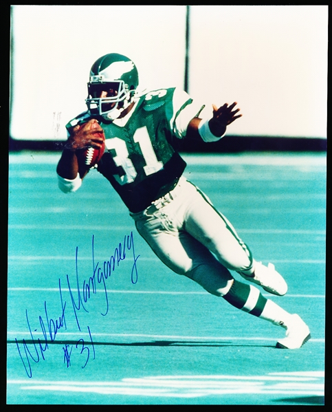 Wilbert Montgomery Autographed Philadelphia Eagles Ftbl. Color 8” x 10” Game Action Photo